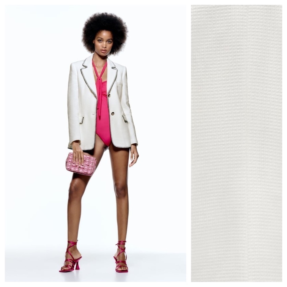 NWT. Zara White Straight Fit Double-Breasted Blazer. Size S.